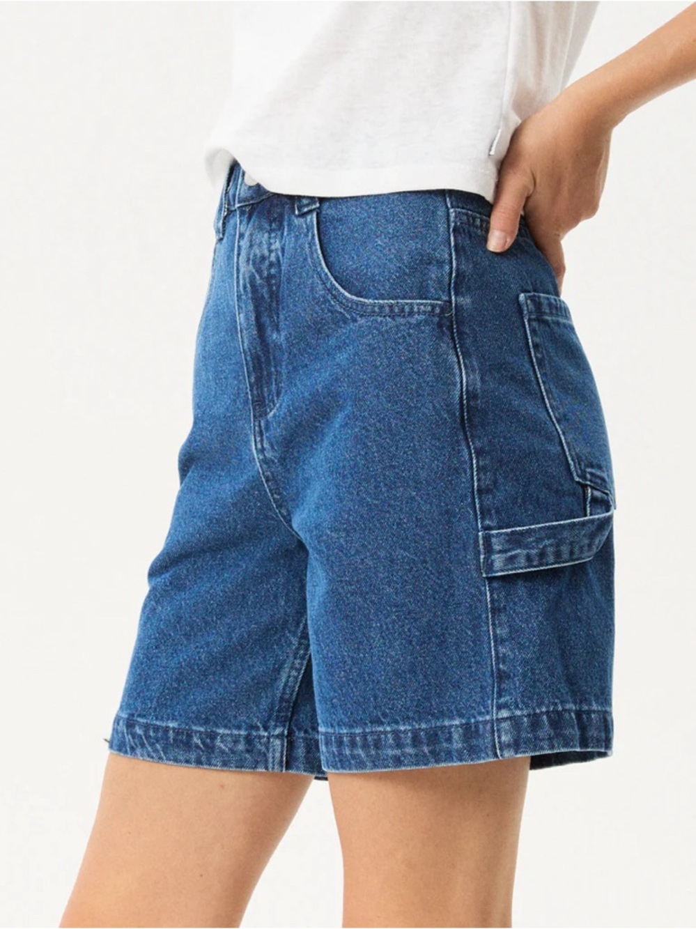 Afends Mid Blue High-Rise Denim Shorts - Picture 3 of 6